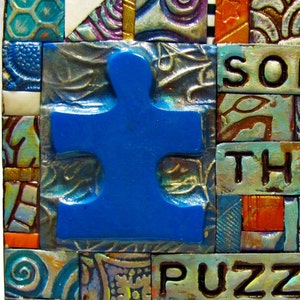 Solve the Puzzle Autism Mosaic Gift Birthday Gift Inspirational Gift Polymer Clay Tile Mosiac MM40003-16 image 1