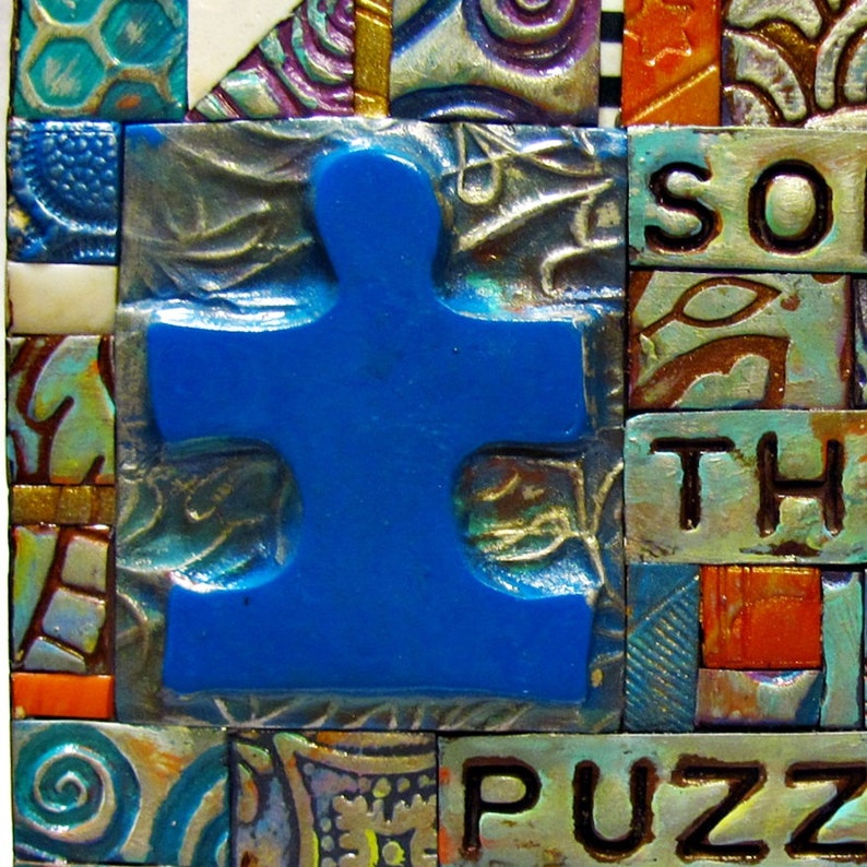 Solve the Puzzle Autism Mosaic Gift Birthday Gift Inspirational Gift Polymer Clay Tile Mosiac MM40003-16 image 1