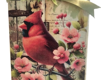 Cardinal on Spring Flowers Chunky Shelf Sitter