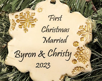 First Married Christmas Personalized Snowflake Christmas Ornament