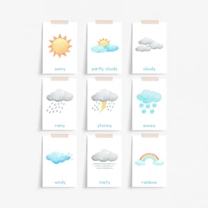 Flashcards météo | PDF imprimable | Outil d'apprentissage pour les enfants | Formats Lettre US et A4