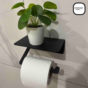 Wall Mounted Toilet Paper Holder with Shelf Sleek Bathroom Storage Modern Toilet Paper Holder with Shelf Wall Mounted Toilet Paper Holder