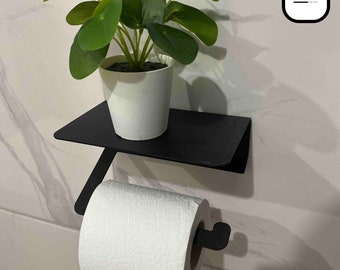 Modern Toilet Paper Holder with Shelf, Self-Adhesive Toilet Roll Holder, Multi-Purpose Stainless Metal Toilet Paper Rack