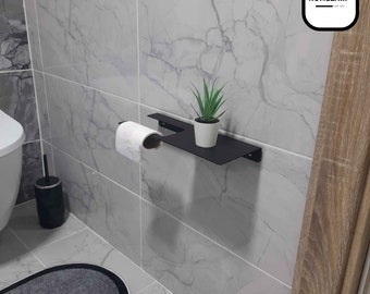 Zwarte wandgemonteerde toiletrolhouder met plank Badkamer Toiletpapierrolhouder Tissuehouder voor badkamer