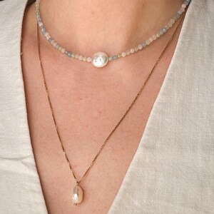 Naszyjnik choker z pereł barokowych Morganite Single Baroque, minimalistyczny naszyjnik, prezent dla dziewczyny, biżuteria letnia, biżuteria vintage, prezent dla mamy