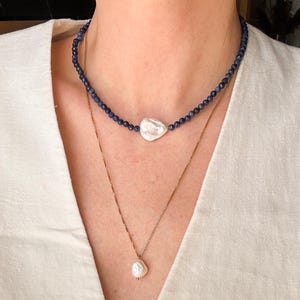 Naszyjnik z pereł Lapis Single Baroque Gemstone Choker, zawieszka w kształcie serca, stwórz własny naszyjnik z zawieszkami, biżuteria Maximalist, naszyjnik letni