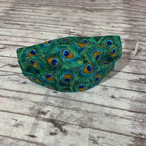 Peacock Feather Print Fashion Face Mask Etsy