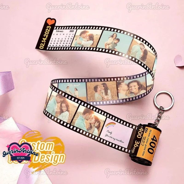 Personalized Calendar Couple Photo Camera Film Roll Keychain, Film Roll Keychains, Gifts For Him, Gift For Her, Anniversary Gift