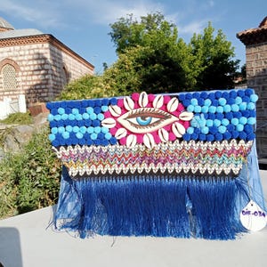 Clutch bag, ceramic eye detailed bag, handbag, night bag, designer bag, custom bag, night bag, handmade bag, only 2 pieces of special design