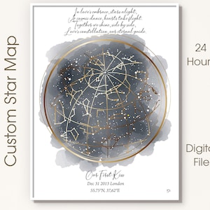 Impression carte des étoiles personnalisée Poster carte des étoiles La nuit où nous avons rencontré notre premier baiser Cadeau 25e anniversaire de mariage Cadeau pour couple Cadeau pour lui pour elle