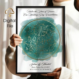 Carte des étoiles personnalisée par date Impression La nuit où nous nous sommes rencontrés Anniversaire Cadeau d'anniversaire pour lui pour elle Cadeau de mariage Cadeau personnalisé Cadeau pour la Saint-Valentin