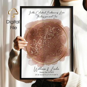Carte des étoiles personnalisée par date Carte des étoiles unique personnalisée, cadeau personnalisé, cadeau de 7e anniversaire de naissance, cadeau de mariage, cadeau de fête des mères