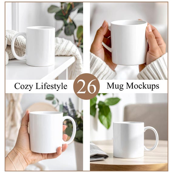 Cozy Mug Mockup Set, 26 Neutral Lifestyle Scenes, Bundle for Designers • JPG • Instant Download