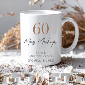 60 Boho Textured Mug Mockups, Neutral JPG Background Bundle, Natural Surfaces, Digital Download