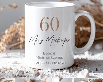 60 Boho Texturerade Muggmodeller, Neutral JPG Bakgrundspaket, Naturliga Ytor, Digital Nedladdning
