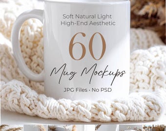 60 Boho Minimal Mug Mockups, Clean Neutral Branding Bundle, Digital Download