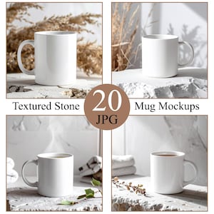 Textured Stone Mug Mockup Set, Minimal Neutral Scene Bundle • JPG • Instant Download