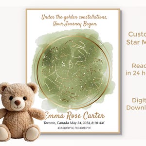 Carte du ciel de naissance de bébé, carte du ciel numérique personnalisée, cadeau unique pour les nouveaux parents, art mural nouveau-né, cadeau de famille pour nouveau bébé, impression numérique