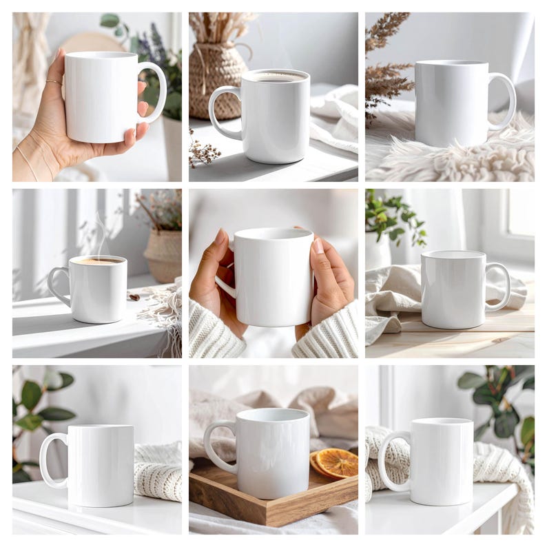 Set med mockups för mysiga muggar, 26 neutrala livsstilsscener, paket för designers • JPG • Direktnedladdning bild 4