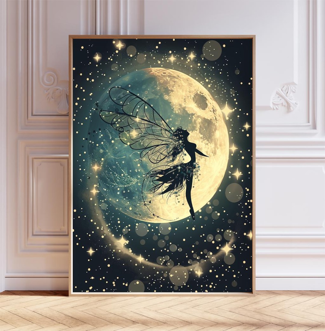 Moonlit Fairy Silhouette Art Print Enchanting Fantasy Wall Art ...