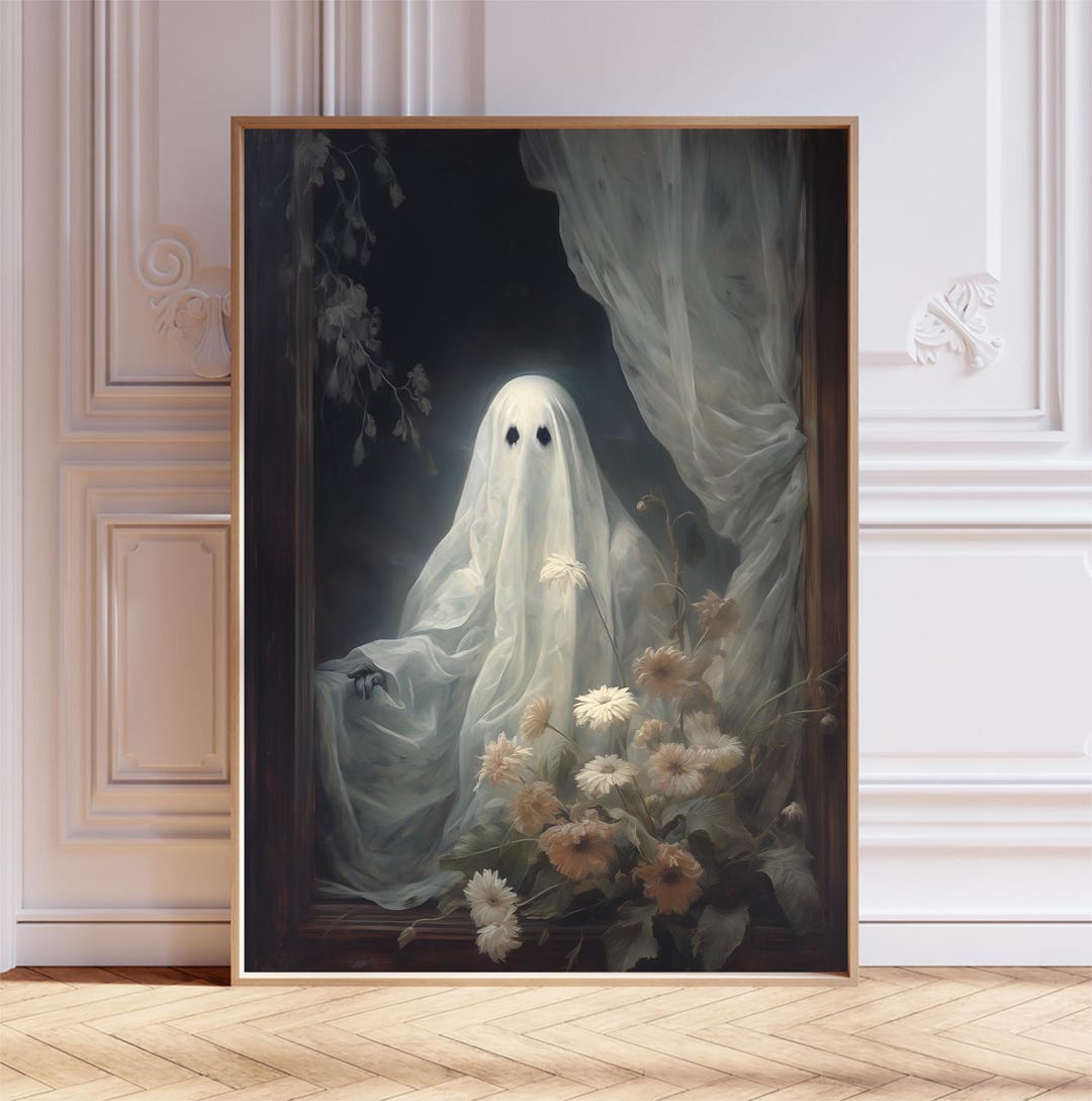 Halloween Ghost Art Print Gothic Floral Decor Whimsical Spooky Wall Art ...