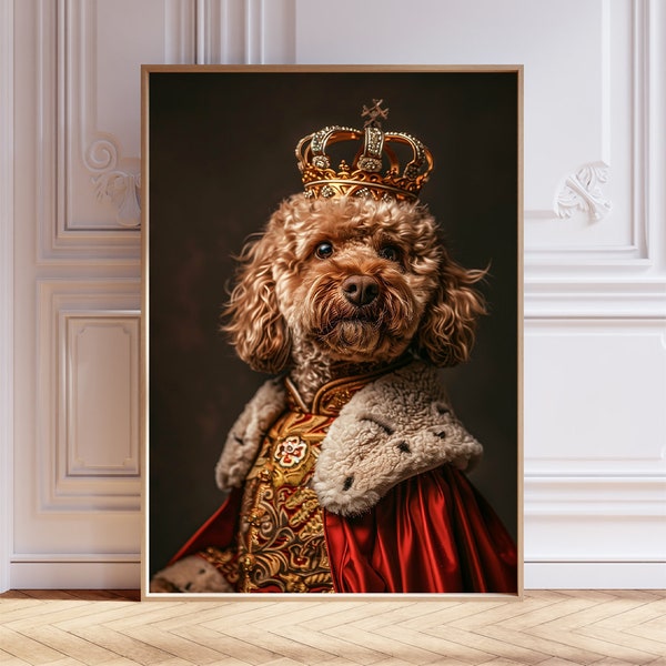 Royal Cockapoo King Art Print, Renaissance Portrait, Cockapoo King Poster, Vintage Crown Decor, Royal Animal, Royal Print, Gift, A1,A2,A3,A4