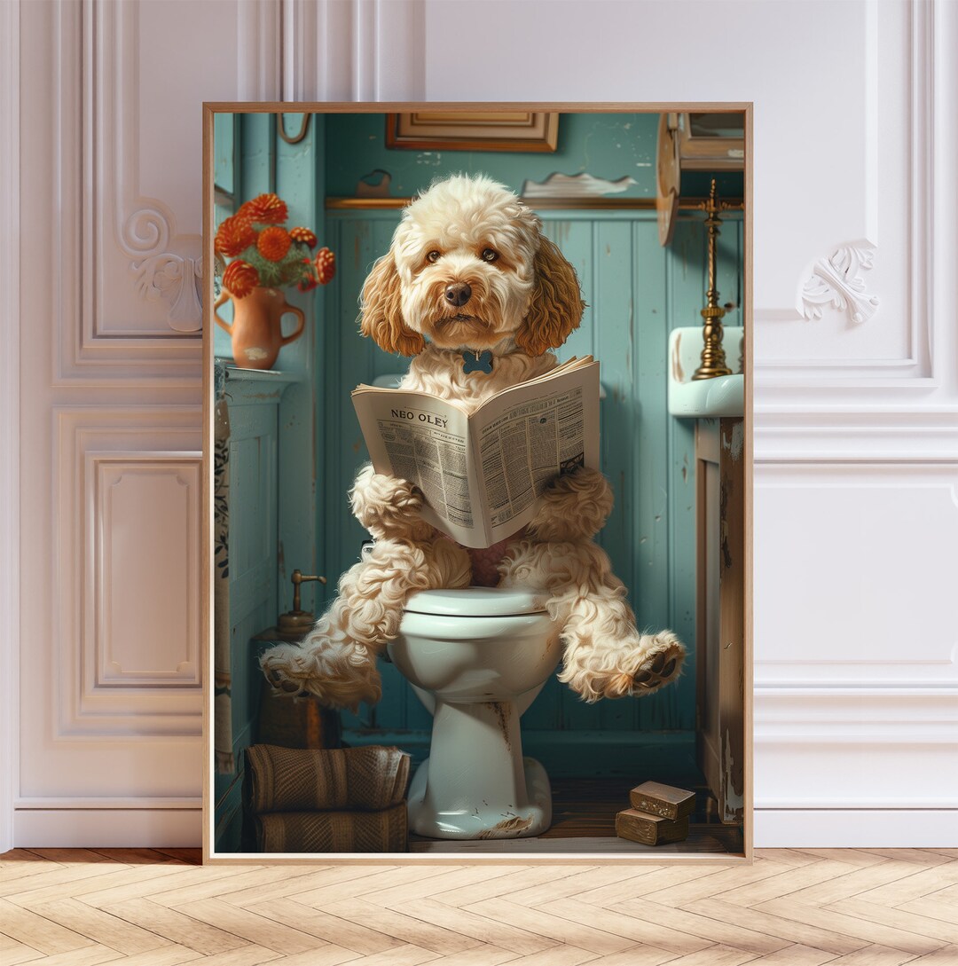 Cockapoo on the Toilet With a Newspaper Print, Shabby Chic, Cockapoo ...