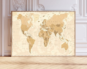 Detaled Geographic Travel Map of the World Wall Art Picture Print Poster Wall Décor, Educational Gift A1,A2,A3,A4,