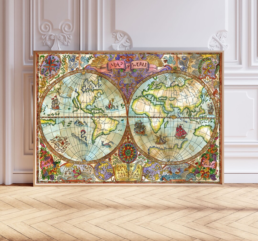 Old Vintage Antique Map of the World Wall Art Picture Print Poster Wall ...