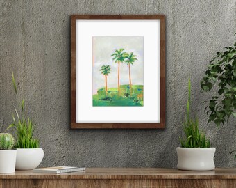 Original landscape, palm trees, framed art, home decor, original art, beach house, fine art, FREE SHIPPING