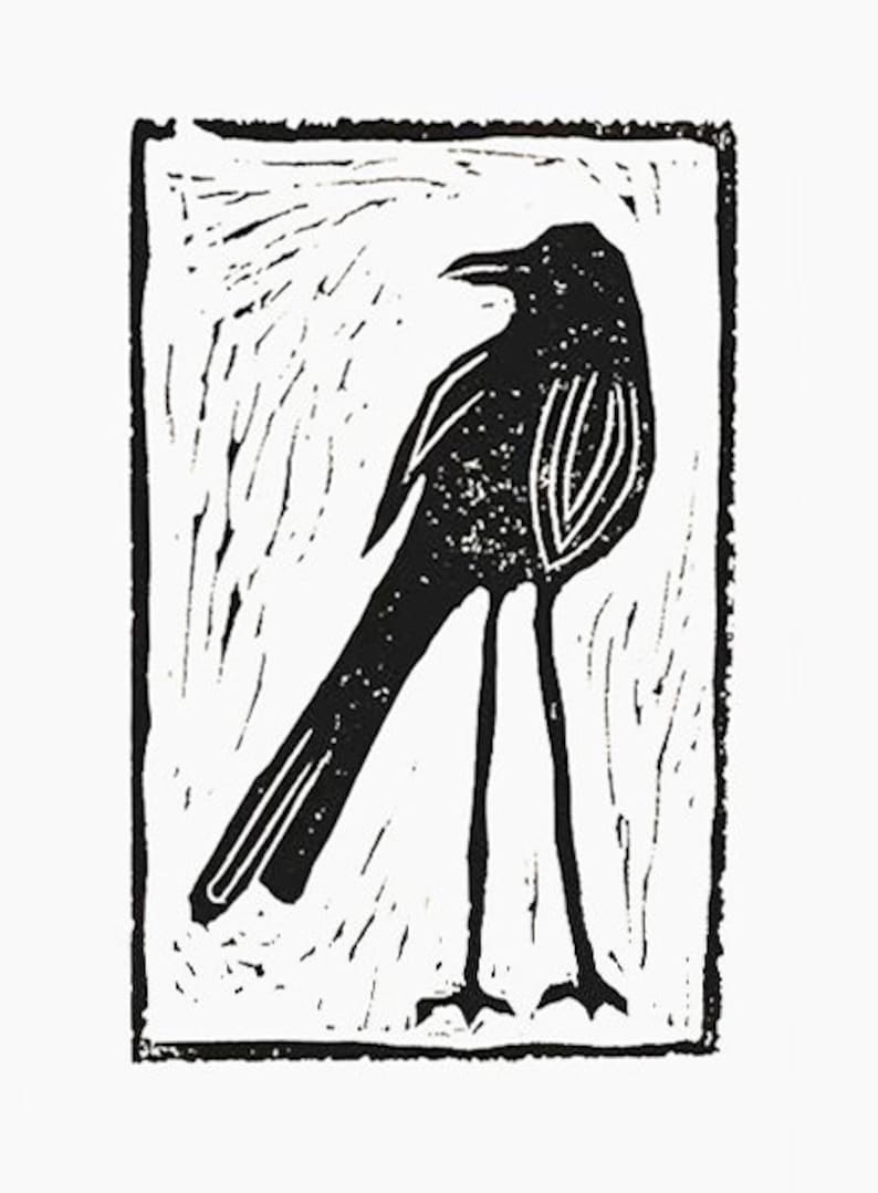 Lino cut, black bird, framed art, original print, FREE SHIPPING image 2