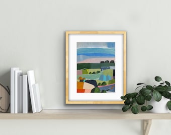 Original abstract landscape, hills, clouds,  framed art, home decor, original art, contemporary art, FREE SHIPPING