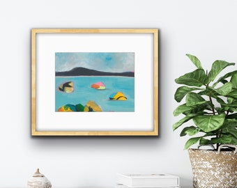 lake painting, vacation home decor, original painting, framed art, home decor, original art,  FREE SHIPPING