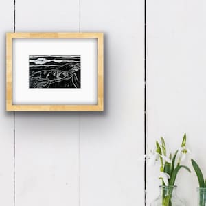 Lino cut, Bixby Bridge, Big Sur, framed art, original print, FREE SHIPPING