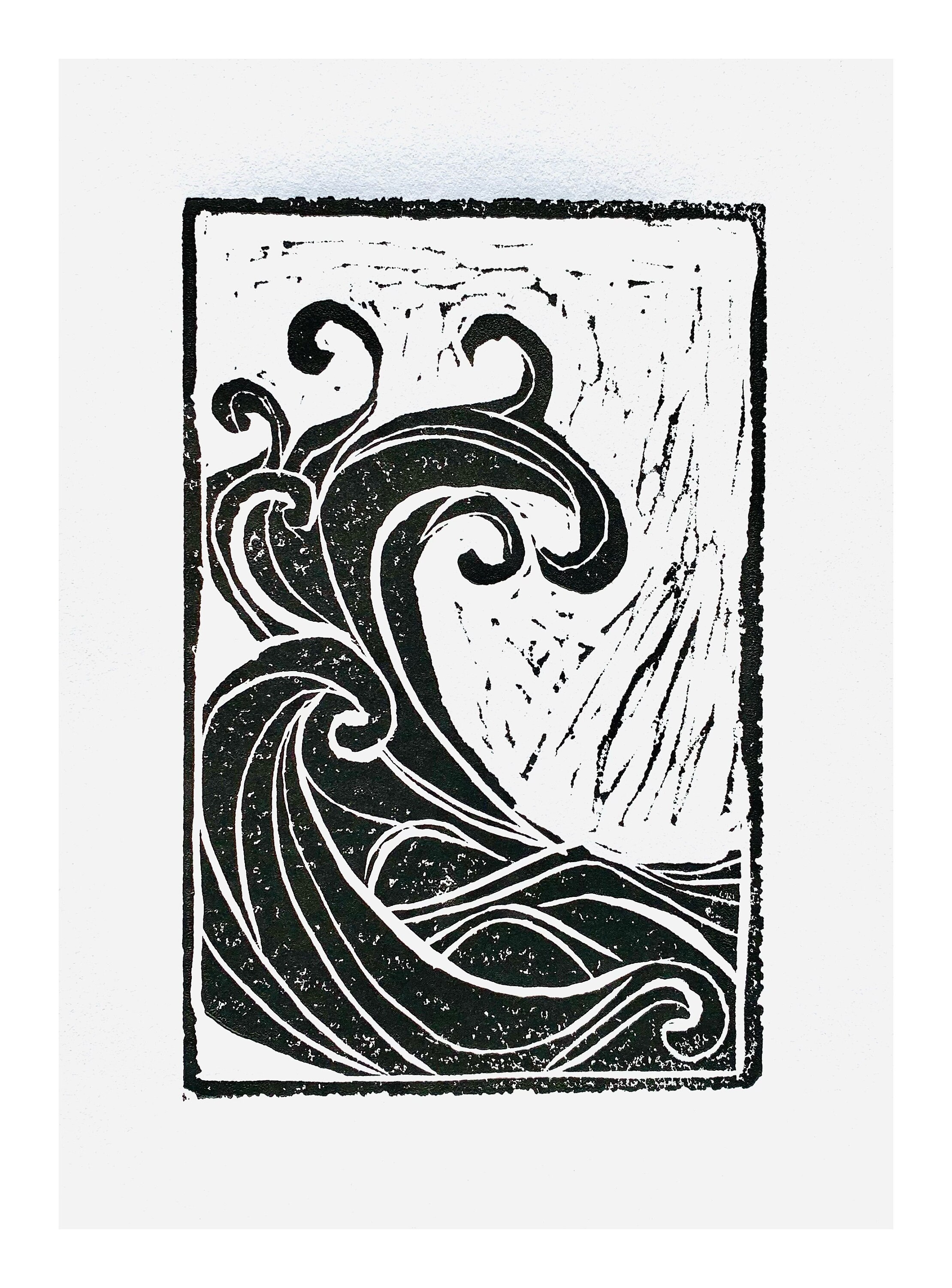 Lino Cut Great Wave Framed Art Original Print FREE Etsy