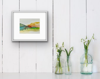 Original abstract landscape, watercolor, framed art, desert style, original art, fine art, FREE SHIPPING