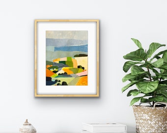 Original abstract landscape, hills, clouds,  framed art, home decor, original art, contemporary art, FREE SHIPPING