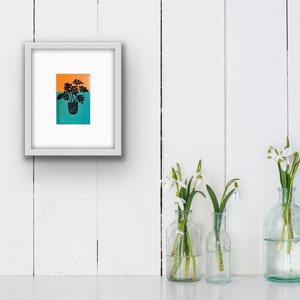 Lino cut, monstera, indoor plant,  framed art, original print, FREE SHIPPING