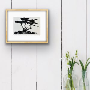 Lino cut, Monterey cypress, Carmel,  Pacific Ocean,  framed art, original print, FREE SHIPPING