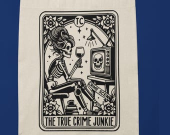 Einkaufstasche, True Crime Junkie, Baumwolle, Unitasche, Schwarz, Natur, Pink, lange Henkel