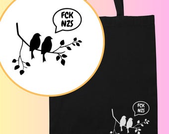 Einkaufstasche FCK NZS, Baumwolle, Tote Bag Uni Bag, Gegen Rechts & AfD, Schwarz, Natur, Pink, grün, lange Henkel