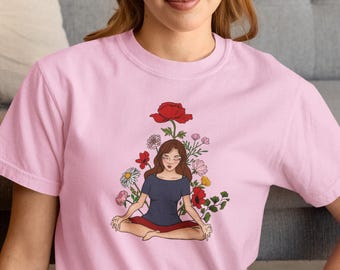T-Shirt Damen* Yoga Shirt mit Blumenmotiv* •Spirituell* Geschenk für Frauen•*Achtsamkeit Yoga Shirt *Geschenk für Frauen