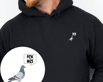 Hoodie Unisex "FCK NZS" mit kleiner Taube* Kapuzenpullover* gegen rechts* Antifa* Statement* Pigeon