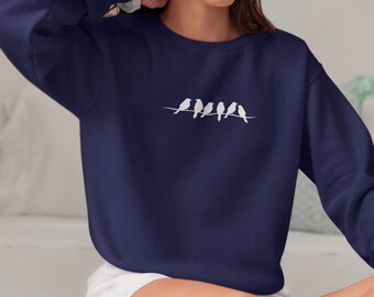Damen Sweatshirt Birds * Vogel Design* Pullover 80% Baumwolle* Herbstoutfit* Sweatshirt clean girl* Geschenk für Sie+ kleine Vögel