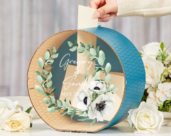 Boîte en bois pour cartes, Boîte pour cartes personnalisée pour mariage, Cadeaux avec impression sur verre acrylique, Cadeau de mariage pour couple, Boîte à souvenirs de mariage