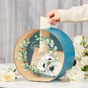 Holzkiste für Karten, Personalisierte Kartenbox für Hochzeiten, Geschenke mit Acrylglasdruck, Hochzeitsgeschenk für Paare, Hochzeit Memory Box