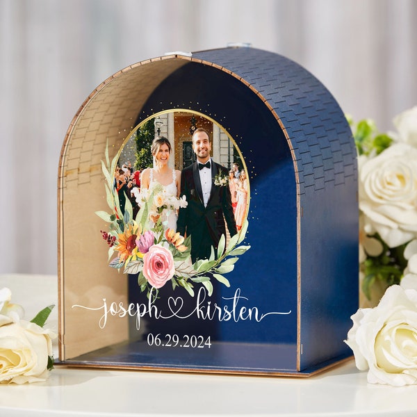 Wooden Card Box for Weddings, Wooden Box for Cards, Personalized Gifts with Acrylic Glass Print, Wedding Gift for Couple, Wedding Memory Box