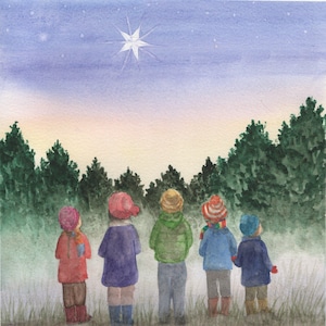 Winterstern-Weihnachtskarte, Aquarellmalerei.