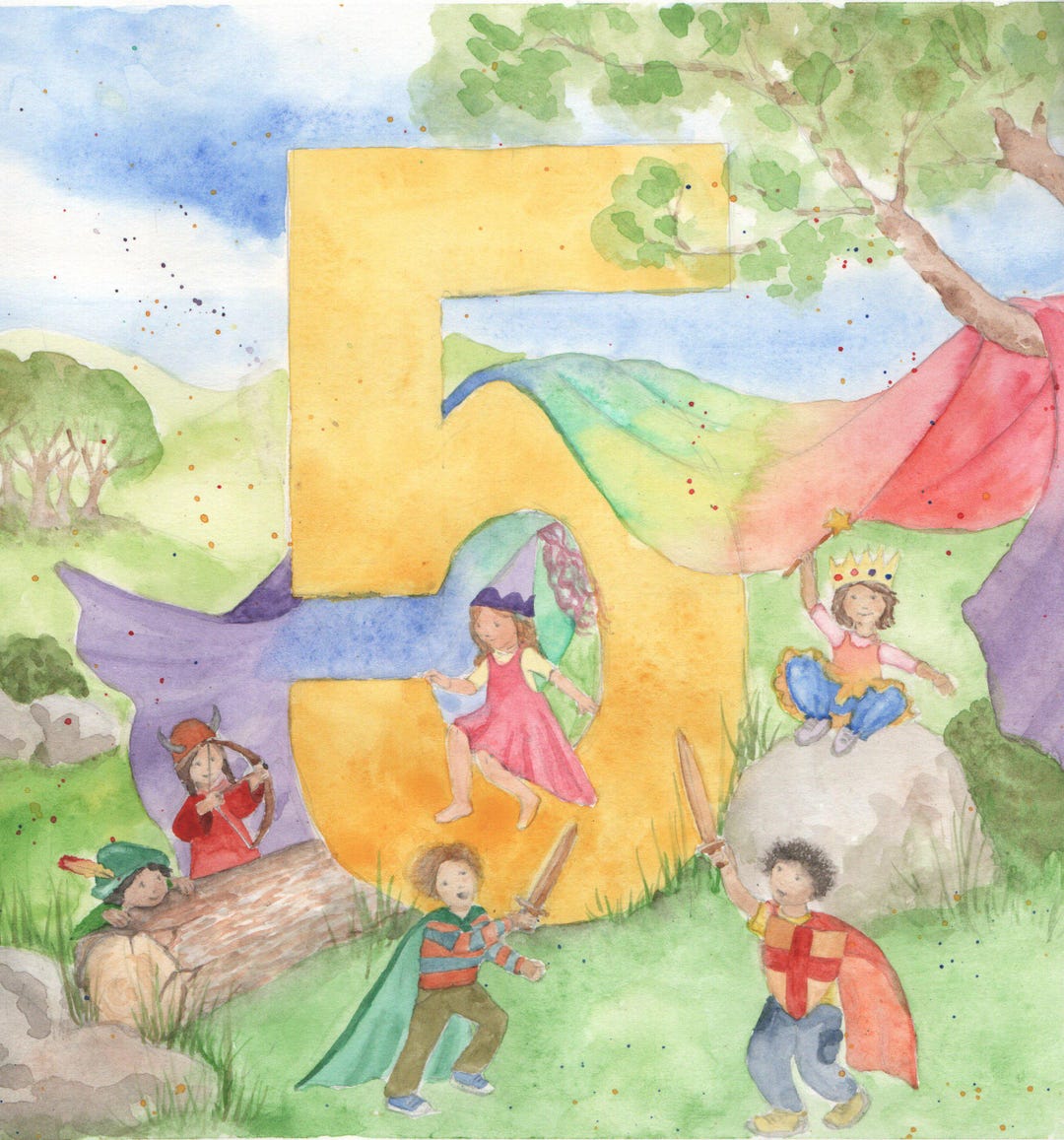 Number 5 Birthday Card, Fifth Birthday Watercolour Painting. - Etsy