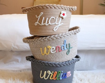 Personalized Baby Toy Basket, Handmade Cotton Nursery Organizer